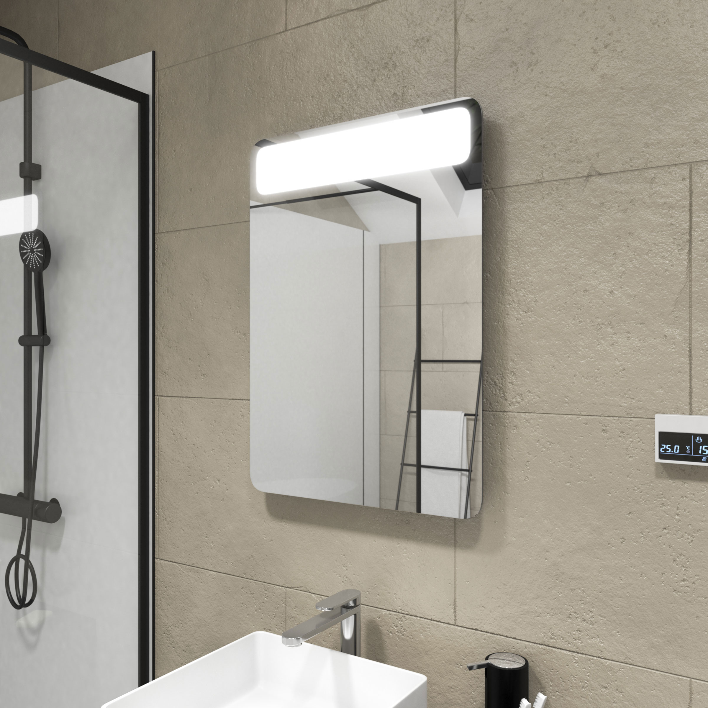Miroir salle de bain LED à bandeau auto-éclairant - dim: 50x70x5cm - CLOUD