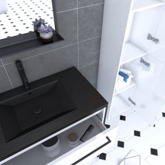 Meuble de salle de bain 80x50 cm - 2 tiroirs blanc - vasque resine noir effet pierre + colonne 1