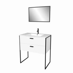 Ensemble meuble de salle de bain - Blanc avec pieds style industriel - 2 tiroirs - vasque blanche 2