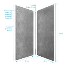 Pack de 2 Panneaux Muraux Pierre Silver Grey 90+90x210 cm avec Profilés ANODISE BRILLANT - STONE'IT 3