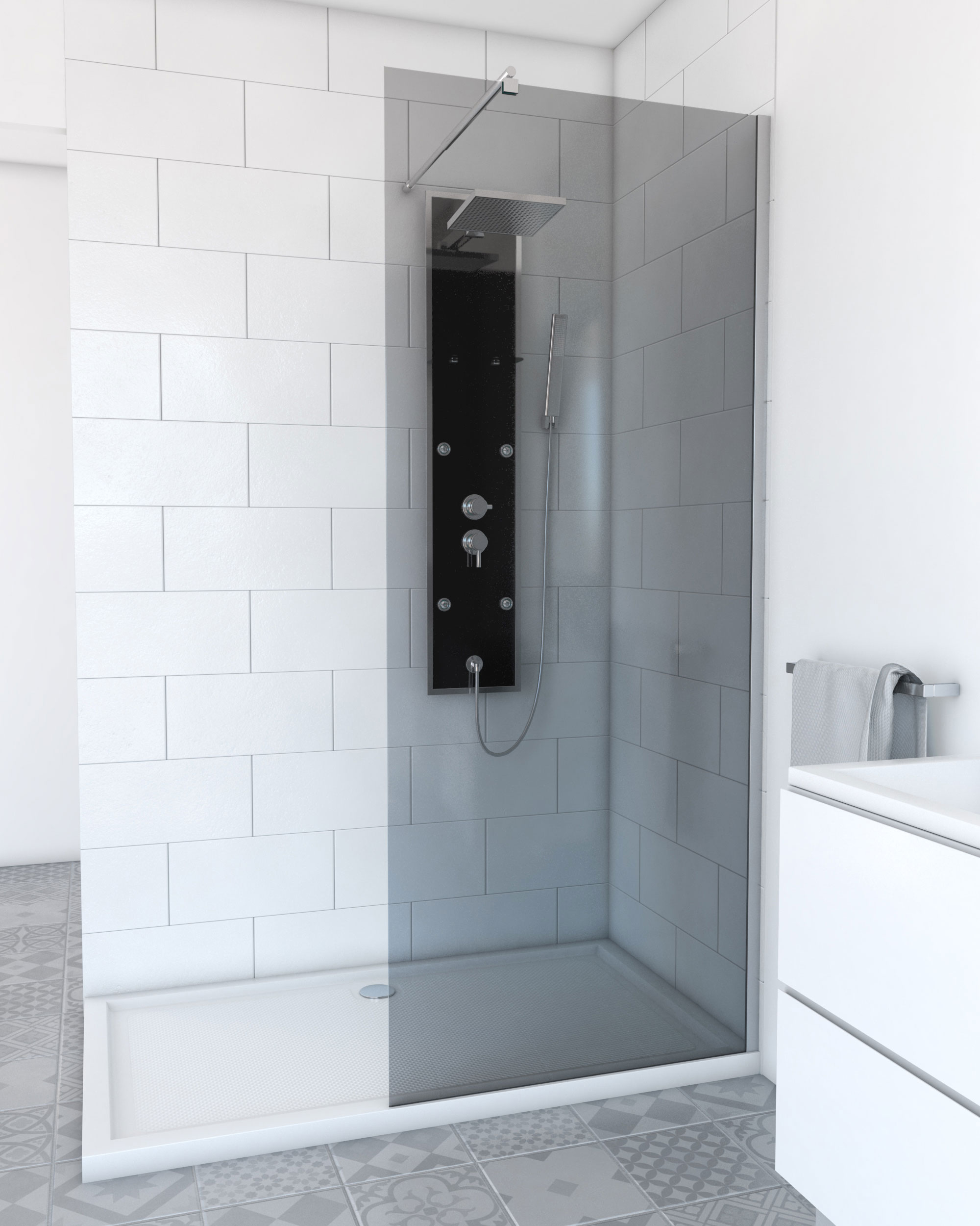 Paroi de douche à l'italienne 80x200 cm verre fumé 8 mm - FREEDOM 2 SMOKED