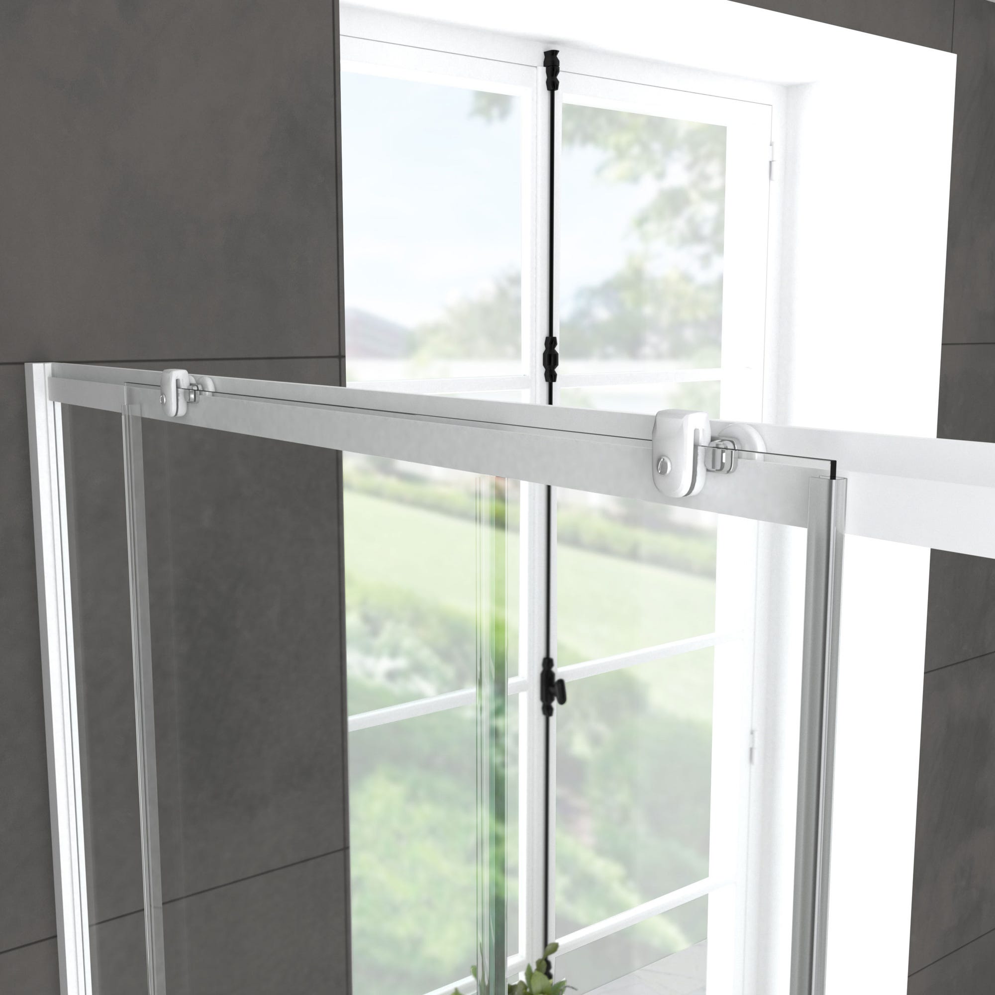 Pack porte de douche Coulissante blanc 140x185cm + retour 80 verre transparent 5mm - WHITY slide 1
