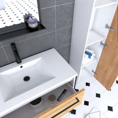 Pack meuble de salle de bain 80x50 cm - 2 tiroirs - vasque blanche + miroir noir mat + colonne 1