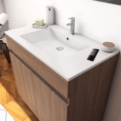 Ensemble Meuble de salle de bain chene celtique 60cm sur pied + vasque ceramique blanche + miroir 1