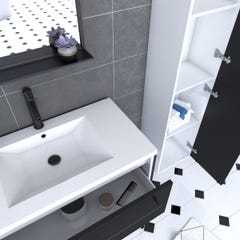 Pack meuble de salle de bain 80x50 cm NOIR - vasque résine blanche + miroir noir mat + colonne 1