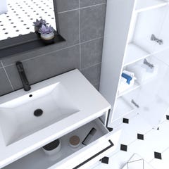 Pack meuble de salle de bain 80x50cm Blanc - 2 tiroirs blanc - vasque blanche + miroir noir mat 1