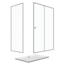 Pack porte de douche Coulissante blanc 140X185 cm + paroi de retour 90cm + receveur à poser - WHITY 2