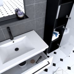 Ensemble de salle de bain 80 cm Blanc finition noir + vasque blanche+ miroir + colonne de rangement 1