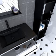 Pack meuble de salle de bain 80x50 cm - 2 tiroirs blanc - vasque noir - miroir - colonne suspendu 1