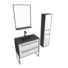 Pack meuble de salle de bain 80x50 cm - 2 tiroirs blanc - vasque noir - miroir - colonne suspendu 2