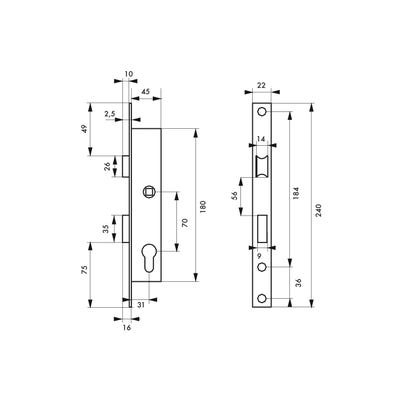 THIRARD - Serrure encastrable à cylindre pour menuiserie métallique, axe 32mm, bouts carrés, cylindre 30x30mm, inox, 3 clés