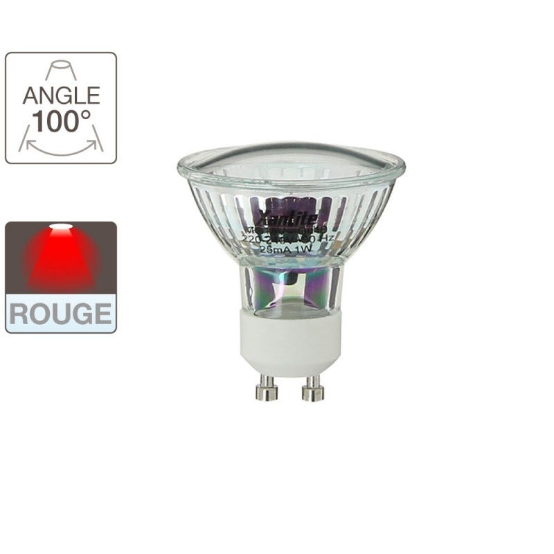 Xanlite - Ampoule LED spot, culot GU10, 0,6W cons. (N.C eq.), lumière Lumière rouge - MG18R 1