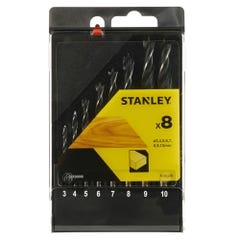 Stanley Cassette de 8 mèches à bois 3 pointes 3-10mm STA56006-QZ 0