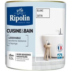 Ripolin Peinture Murale Speciale Cuisine + Bain - Blanc Satin, 0,5l