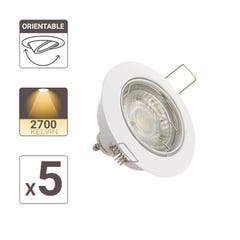 Xanlite - Lot de 5 Spots Encastrés Metal Blanc - Orientable* - Ampoule LED GU10 incluses - cons. 5W (eq. 50W) - 345 lumens - Blanc chaud - PACK5SP50AB 3