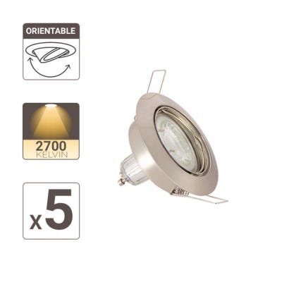 Xanlite - Lot de 5 Spots Encastrés Metal brossé - ORIENTABLE - Ampoule LED GU10 incluses - cons. 5W (eq. 50W) - 345 lumens - Blanc chaud - PACK5SP50AS 3