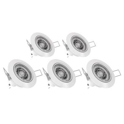 Lot de 5 Spots Encastrés Metal Blanc - ORIENTABLE - Ampoule LED GU10 incluses - cons. 5W (eq. 50W) - 345 lumens - Blanc neutre 0