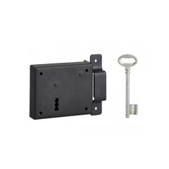 THIRARD - Serrure horizontale en applique à clé pour porte de cave, pêne seul, droite, axe 60mm, 95x76mm, noir, 1 clé