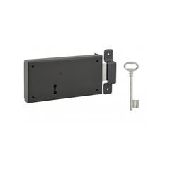 THIRARD - Serrure horizontale en applique à clé pour porte de cave, pêne seul, droite, axe 105mm, 160x80mm, noir, 1 clé