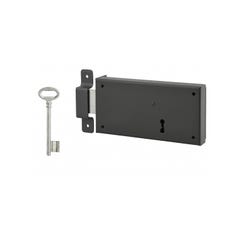 THIRARD - Serrure horizontale en applique à clé pour porte de cave, pêne seul, gauche, axe 105mm, 160x80mm, noir, 1 clé