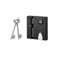 THIRARD - Serrure en applique à clé à fouillot pour porte int., gauche, têt. Affl., carré 7mm, axe 40mm, 110x70mm, noir, 2 clés