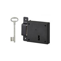 THIRARD - Serrure horizontale en applique à clé pour porte de cave, pêne seul, gauche, axe 50mm, 85x76mm, noir, 1 clé
