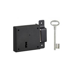 THIRARD - Serrure horizontale en applique à clé pour porte de cave, pêne seul, droite, axe 50mm, 85x76mm, noir, 1 clé
