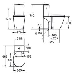 Ideal Standard - Cuvette WC sortie verticale 66,5 x 36,5 cm blanc - Connect 1