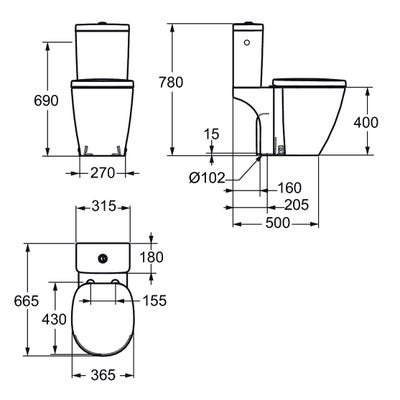 Ideal Standard - Cuvette WC sortie verticale 66,5 x 36,5 cm blanc - Connect 1