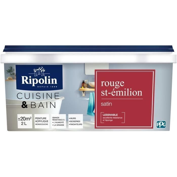 Ripolin Peinture Murale Speciale Pieces Humides Cuisine Et Bain - 2 L - Rouge St Emilion