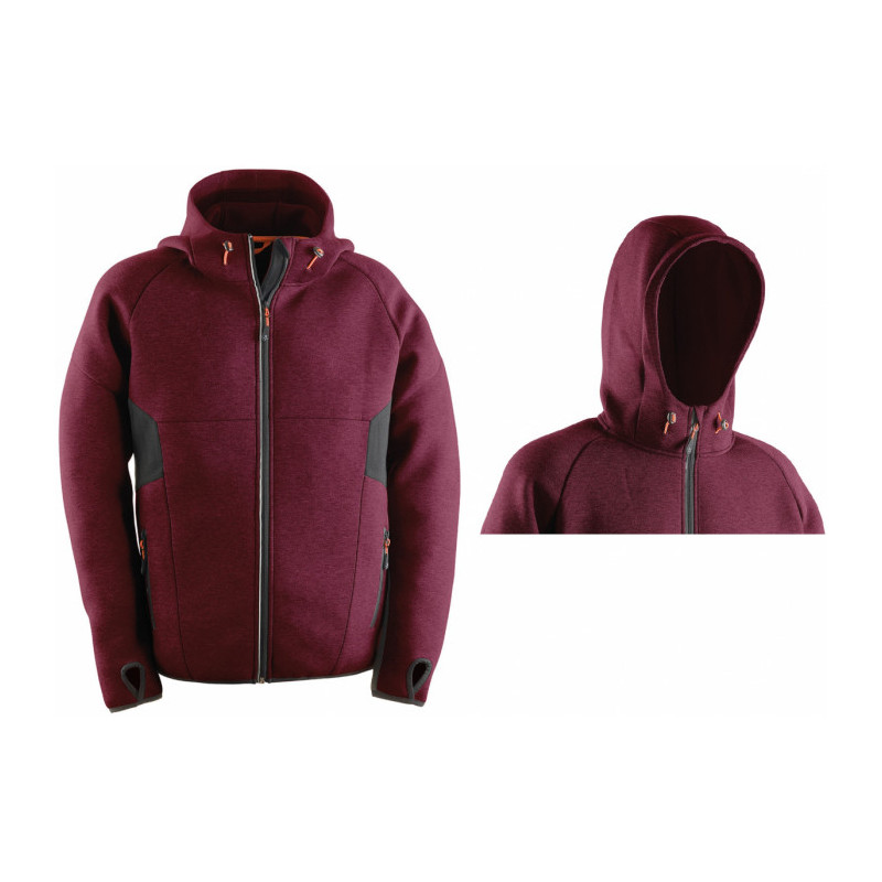 Sweat à capuche rouge bourgogne TECH HOODIE doux de style urbain avec fermeture à glissière KAPRIOL - Taille: M