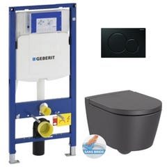 Geberit Pack WC Bâti-support + WC Roca Inspira onyx sans bride fixations invisibles + Abattant softclose + Plaque noire (GebInspira0-A) 0