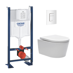 Grohe Pack WC Bâti autoportant avec Cuvette Swiss Aqua Technologies sans bride + Plaque blanche (ProjectSATrimless-4) 0