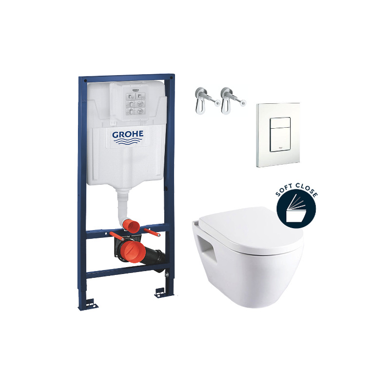 Grohe Pack Bâti-support Rapid SL + Cuvette avec abattant frein de chute + Plaque de commande Blanc Alpin (RapidSL-SM10-4)
