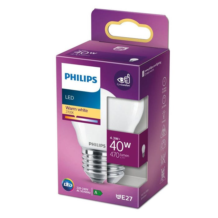 Ampoule LED sphérique PHILIPS - EyeComfort - 4,3W - 470 lumens - 4000K - E27 - 93015 6
