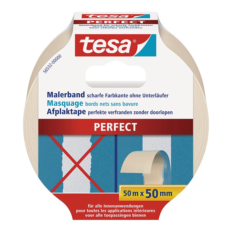 Ruban adhésif de masquage pour bords tranchants 50m x 50mm - Tesa 56532 Perfect (Par 6)