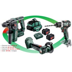 Pack 18 V 3 outils (BSLBL18/CCLTXBL18/BHLTXBL18) 2 batteries 4Ah + chargeur + sac - METABO - 691174000 1