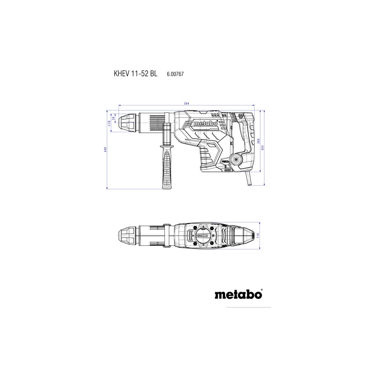 Marteau combiné SDS-Max Metabo KHEV 11-52 BL 1500W 18,8J perçage béton 52mm avec coffret plastique 5