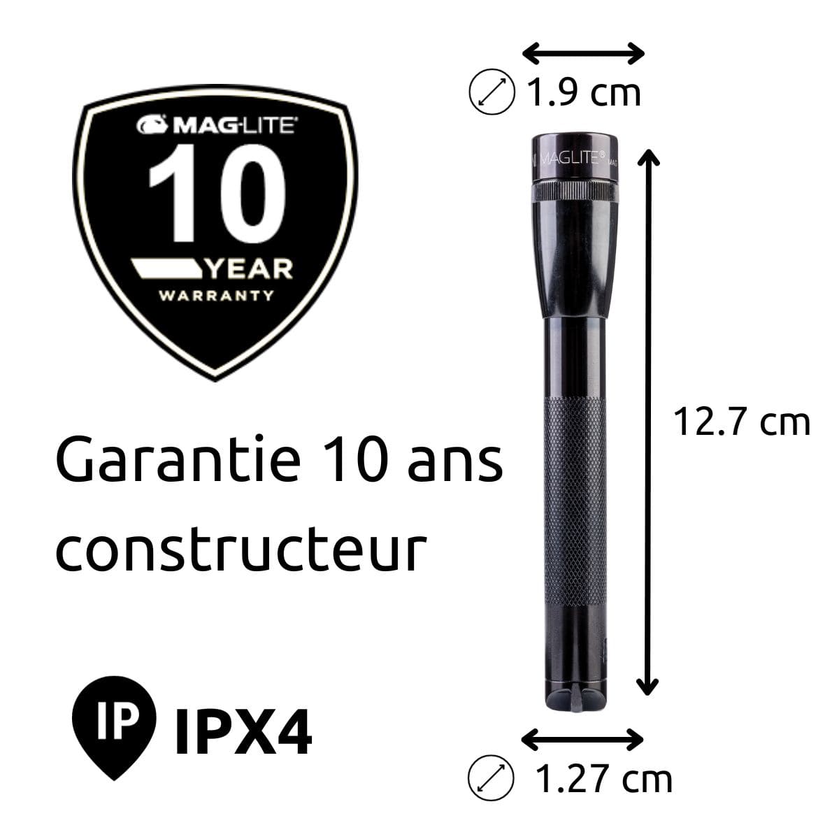 Lampe de poche compacte SP32 - IPX7 - 2 piles AAA - 100 lumens - 12.7 cm - Noir - Super Mini Maglite 5