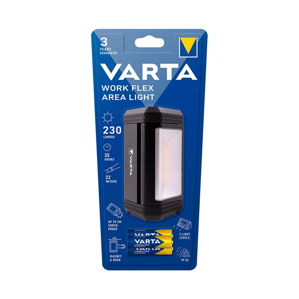 Petit projecteur-VARTA-Work Flex Area Light-230lm-Idéal pour le bricolage-orientable-aimanté-crochet-IP54-3 Piles AA incluses 6