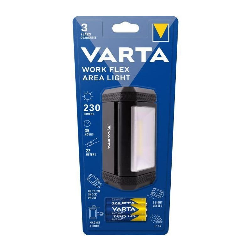 Petit projecteur-VARTA-Work Flex Area Light-230lm-Idéal pour le bricolage-orientable-aimanté-crochet-IP54-3 Piles AA incluses 1