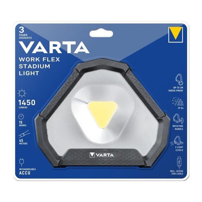 Projecteur-VARTA-Work Flex Stadium Light-1450lm-Ultra puissante et légere-Eclairage ajustable-IP54-Orientable-Rechargeable 1