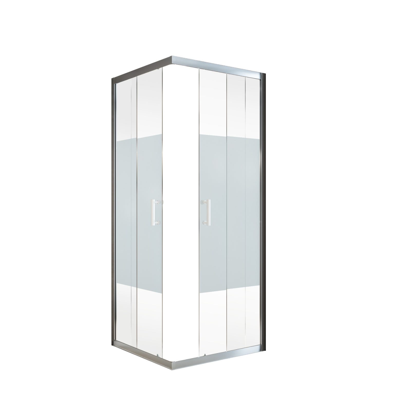 Schulte paroi de douche acces d'angle droit avec portes de douche coulissantes, 90 x 90 x 190 cm, 5 mm, verre sablé au milieu, profilé blanc, Sunny 1
