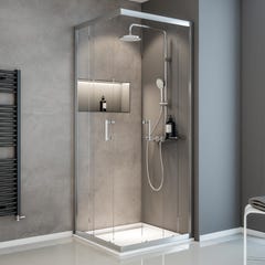 Schulte paroi de douche acces d'angle droit avec portes de douche coulissantes, 80 x 80 x 190 cm, 5 mm, verre transparent, aspect chromé, Sunny 0