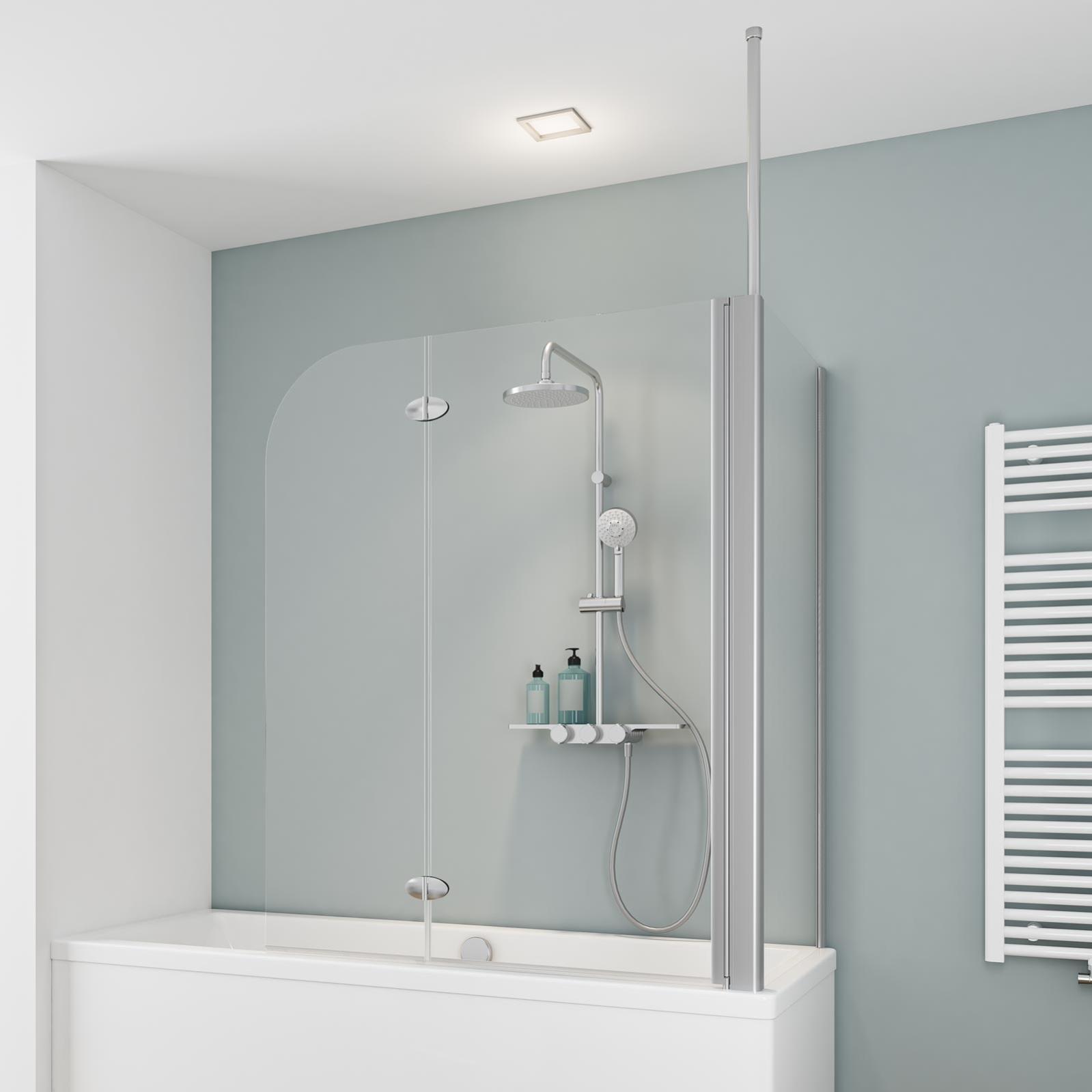 Schulte pare-baignoire rabattable avec paroi angle, 70x115x140 cm, verre 5mm transparent, paroi de baignoire 2 volets pivo, profilé alu-argenté