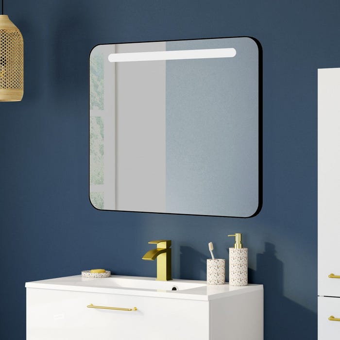 Miroir éclairant RETRO cadre rectangulaire noir mat 80 x 70 x 3 cm 1