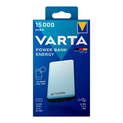 Varta Power Bank Energy 15000 Powerbank (batterie supplémentaire) 15000 mAh LiPo USB-C® blanc/noir