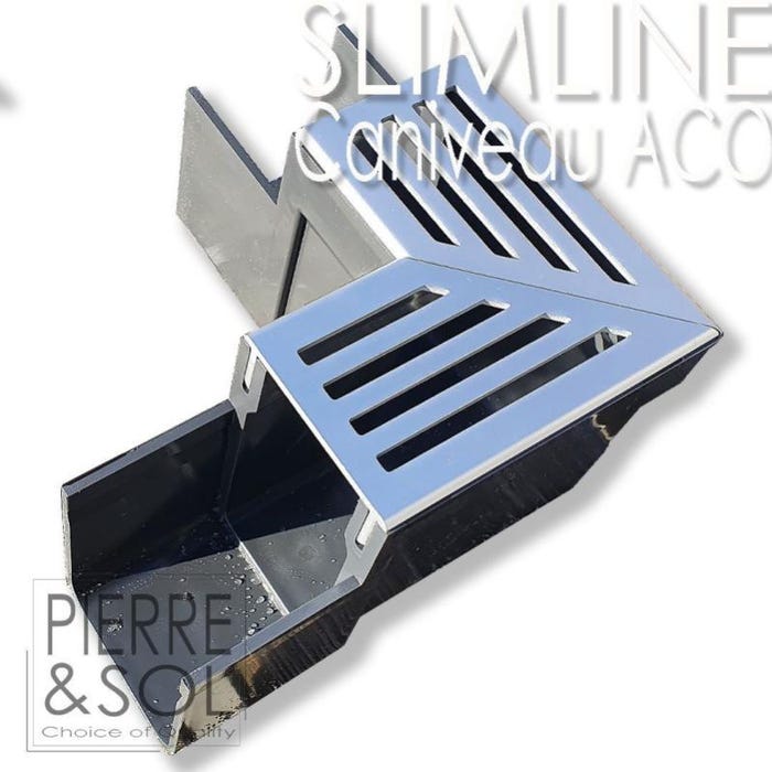 Caniveau étroit 6 cm Grille aluminium - SLIMLINE - ACO - Élément d'angle 0