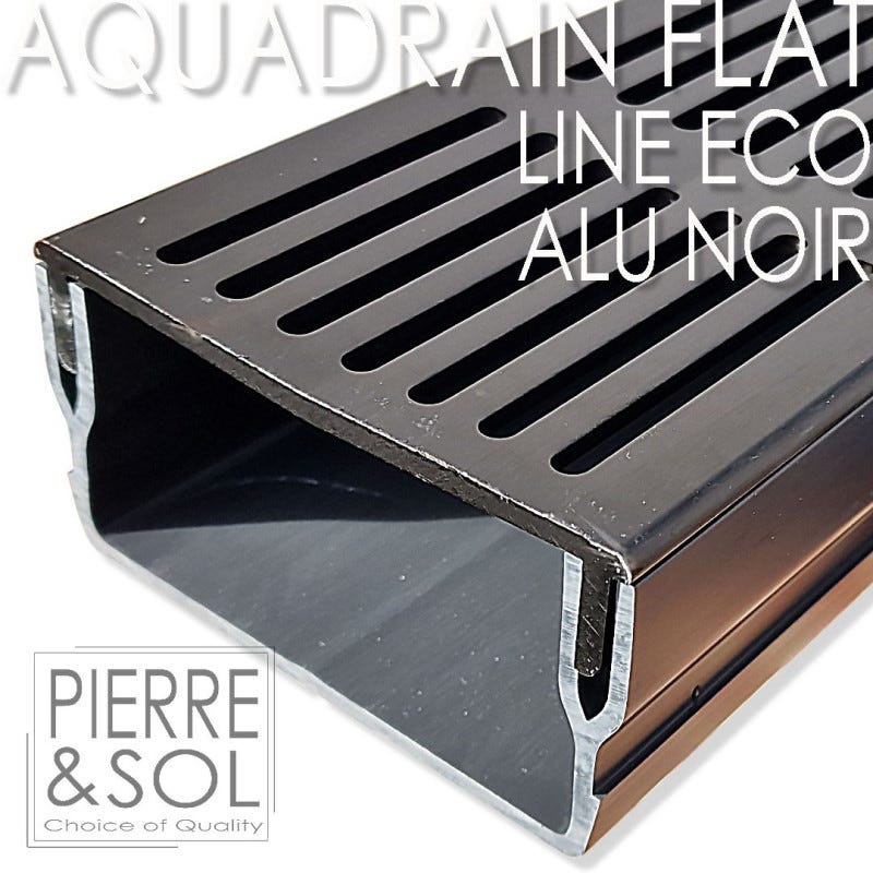 Caniveau plat H 5 cm Grille aluminium NOIR - AquaDrain - FLAT - LINE ECO - Élément d'angle 0