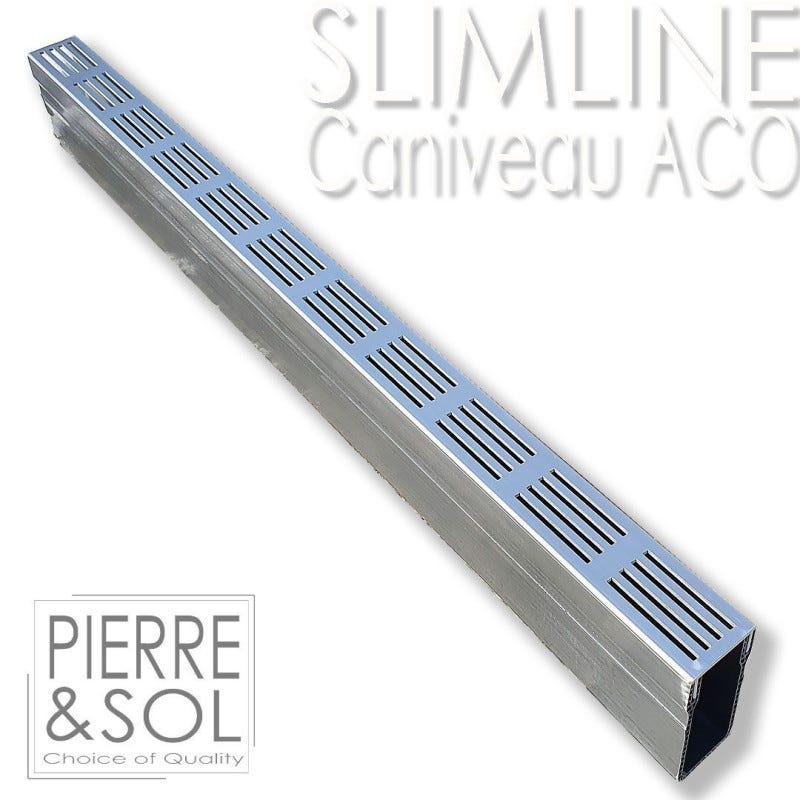 Caniveau étroit 6 cm Grille aluminium - SLIMLINE - ACO - Caniveau de 100 cm 0